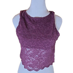 Free People Intimately Burgundy Lace Cami Romantic Sleeveless Tank Womens M